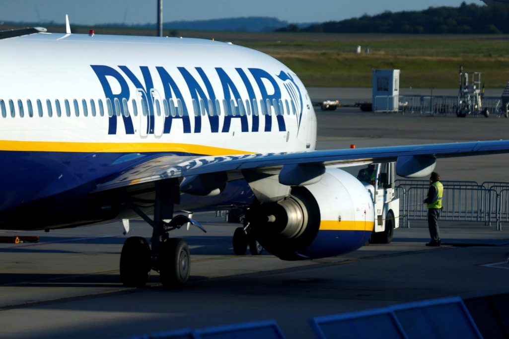 A Ryanair aircraft at Frankfurt Hahn Airport in Germany.