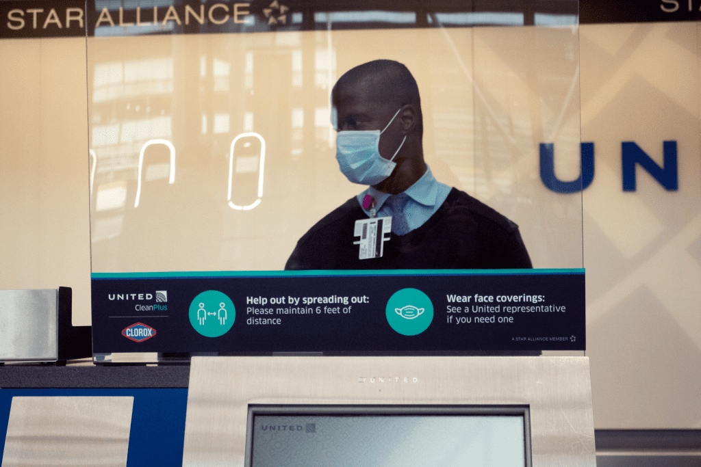 United Airlines has deployed sneeze guards at key interaction points at airports as part of its CleanPlus initiative with Clorox and Cleveland Clinic.