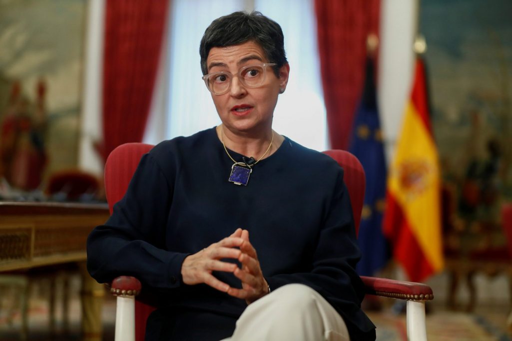 Spanish Foreign Minister Arancha Gonzalez Laya reacts during an interview with Reuters at the Ministry of Foreign Affairs, in Madrid, Spain May 28, 2020.