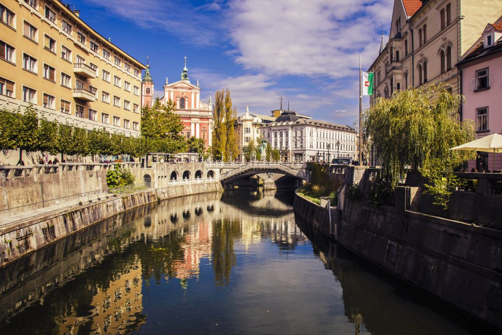 A canal in Ljubljana, the capital of Slovenia.