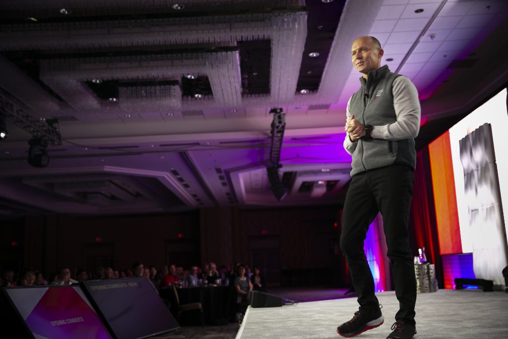 Sabre president and CEO Sean Menke speaks at a company conference in 2019. 