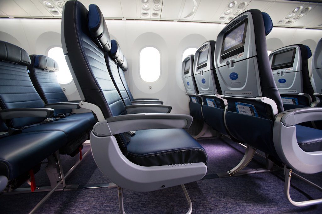 United Airlines says its frequent flyer program is worth nearly $22 billion. Pictured are United economy class seats.