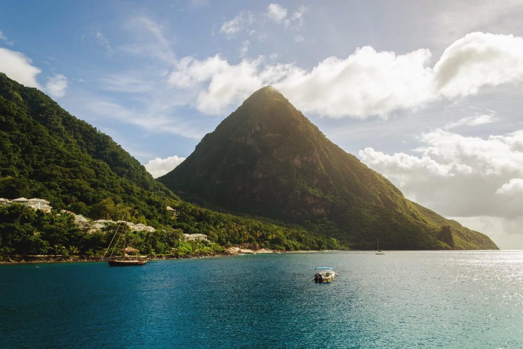 An image of Gros Piton, or Grand Piton, a mountain in the southern tip of the Caribbean island of Saint Lucia.