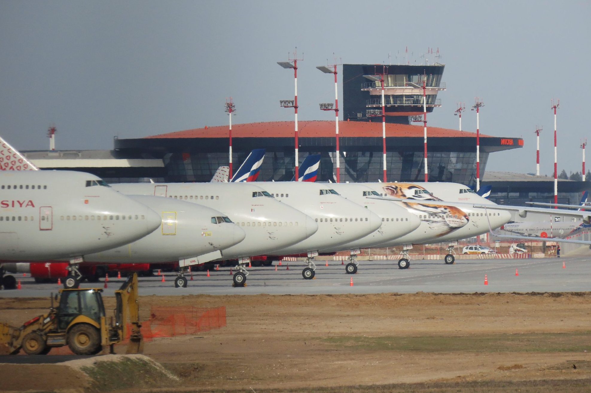Planes parked at Sheremetyevo International Airport, outside Moscow, Russia.
