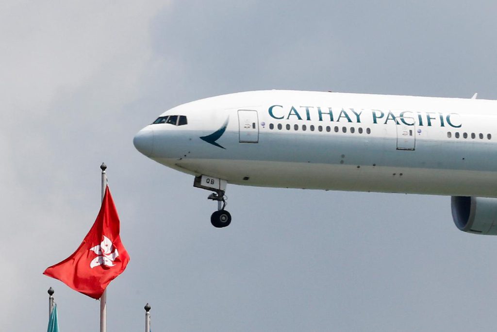 A Cathay Pacific Boeing 777-300ER plane lands at Hong Kong airport after it reopened following clashes between police and protesters, in Hong Kong, China August 14, 2019.