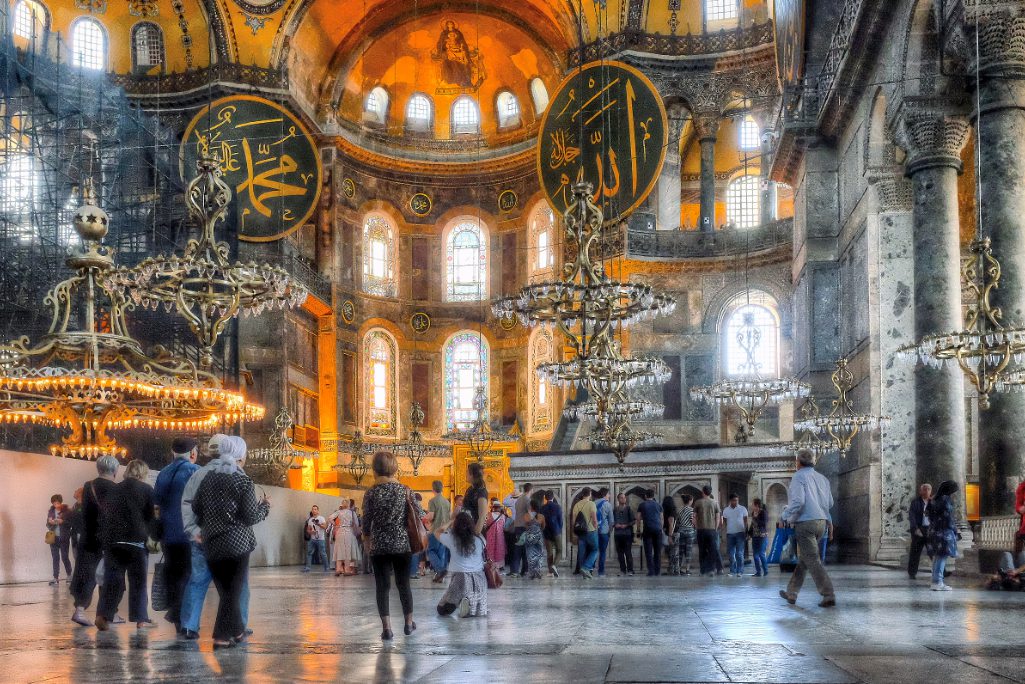 An interior shot from the Hagia Sophia, or Ayasofya, which has had a history as a museum, a mosque, and a cathedral in Istanbul, Turkey.