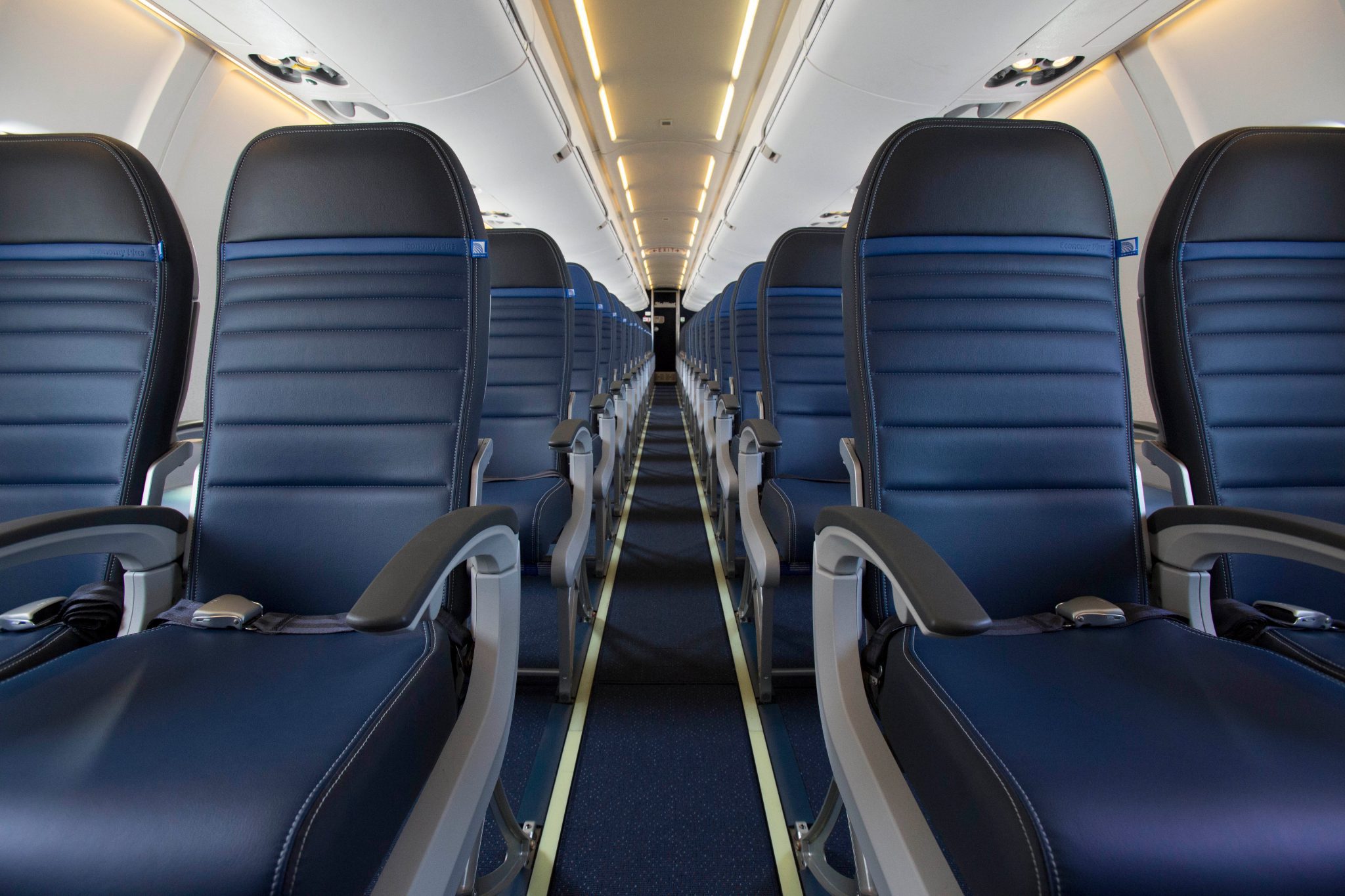 Economy Plus seating on a United Airlines CRJ700 plane. The airline promised to permanently halt change fees. 