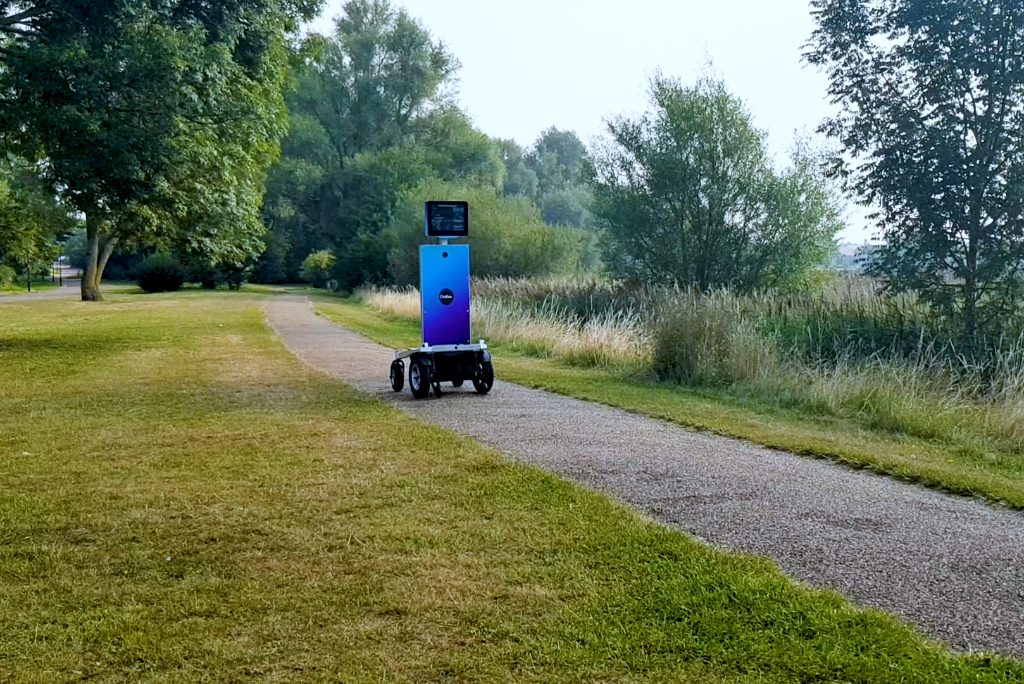 A Challau robot on a footpath in the UK. Propelmee, a UK startup, will test in mid-September at several UK attractions virtual tourism with the autonomous robot.