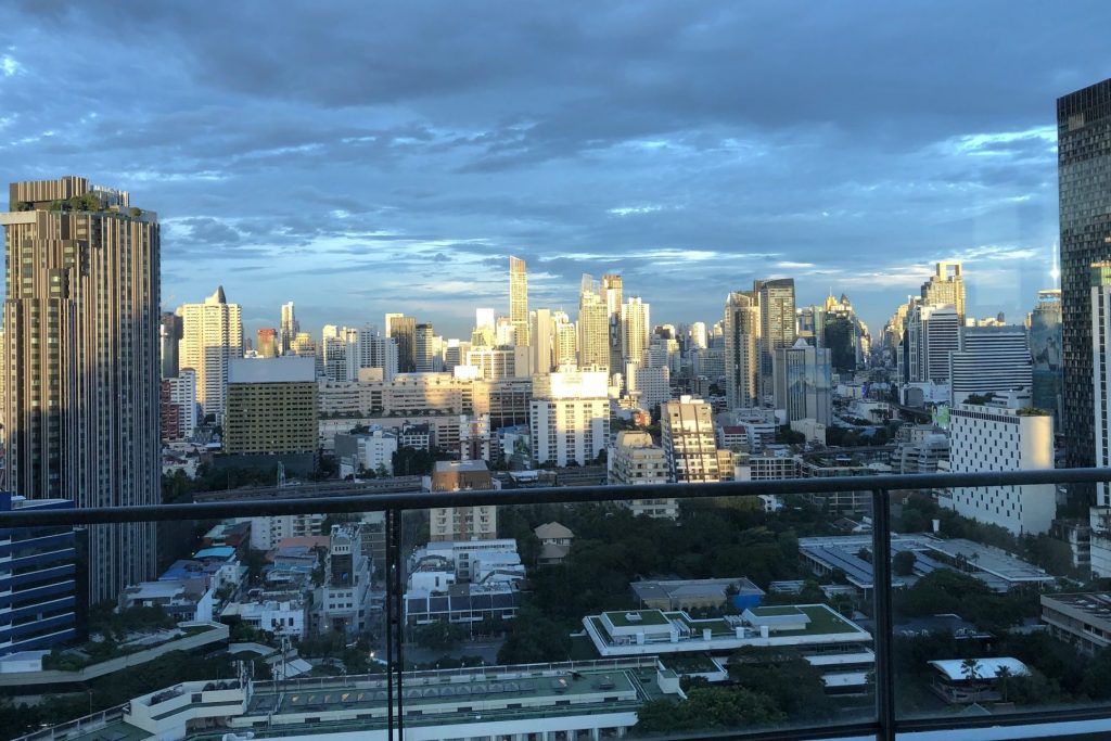 Pictured is the Bangkok skyline. Developers are looking to buy hotel assets going out of business because of the pandemic.