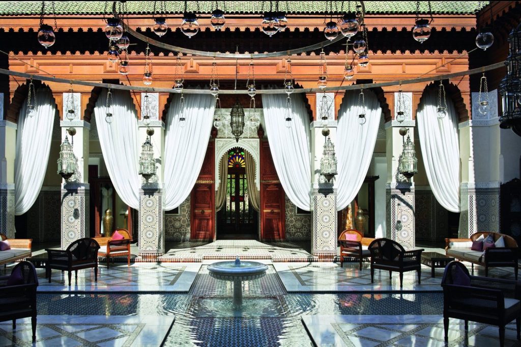 The lobby of the Royal Mansour Hotel in Marrakech, Morocco.