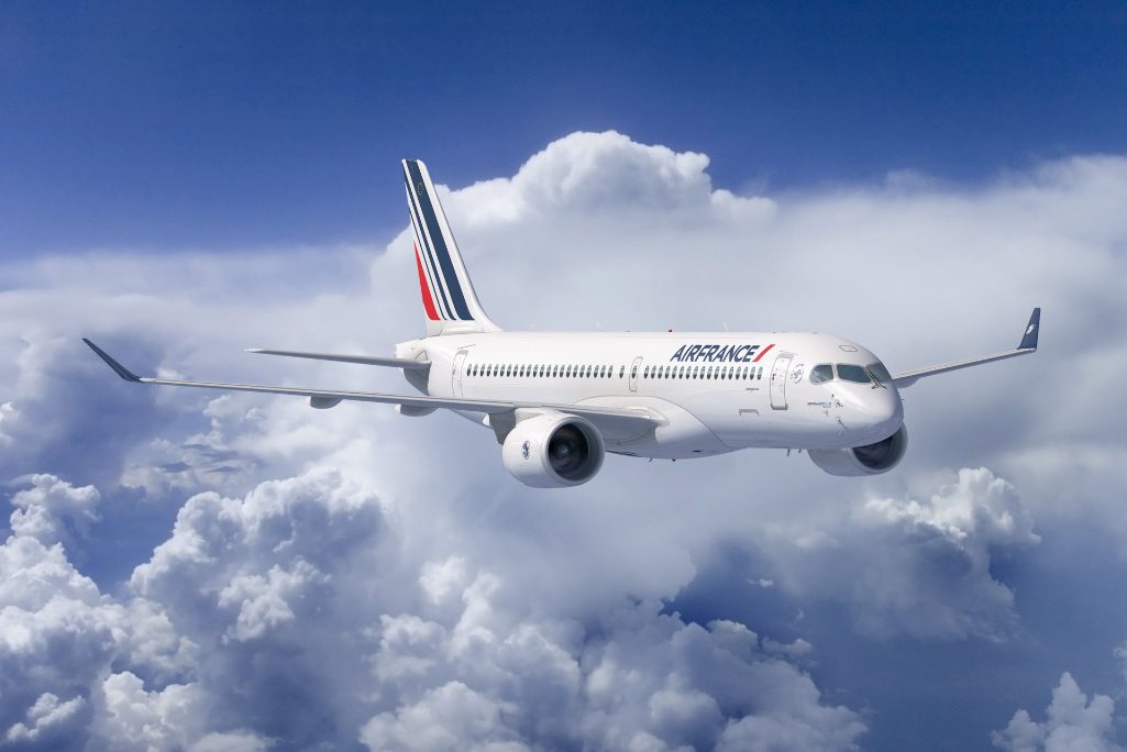 Computer simulation of one of 60 Airbus A220-300s ordered by Air France for 2021. Air France-KLM and Amadeus have signed a deal with commercial terms to enable modern airline selling for travel agencies via NDC, the New Distribution Capability.
