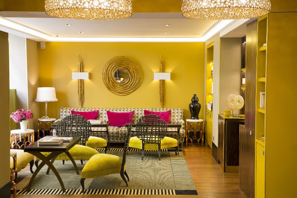 A salon at Hotel Baume, a luxury property in Paris's Saint Germain des Pres district. 