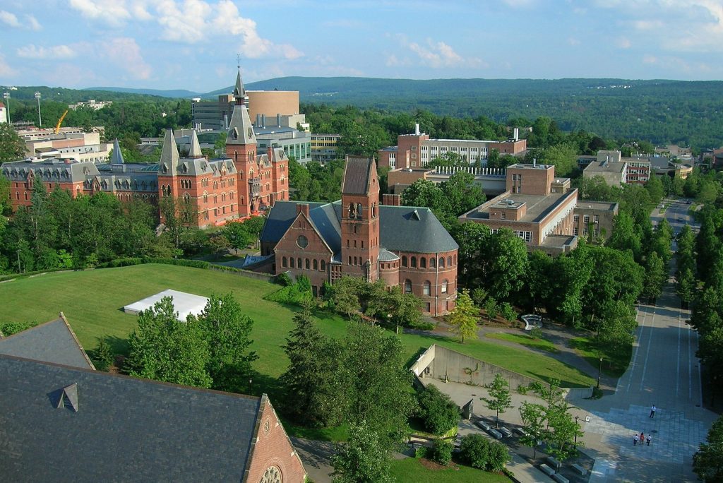 Universities with hospitality schools like Cornell (pictured) aren't likely to make swift changes to curriculum in light of coronavirus. But the pandemic is a hot topic within every classroom. 