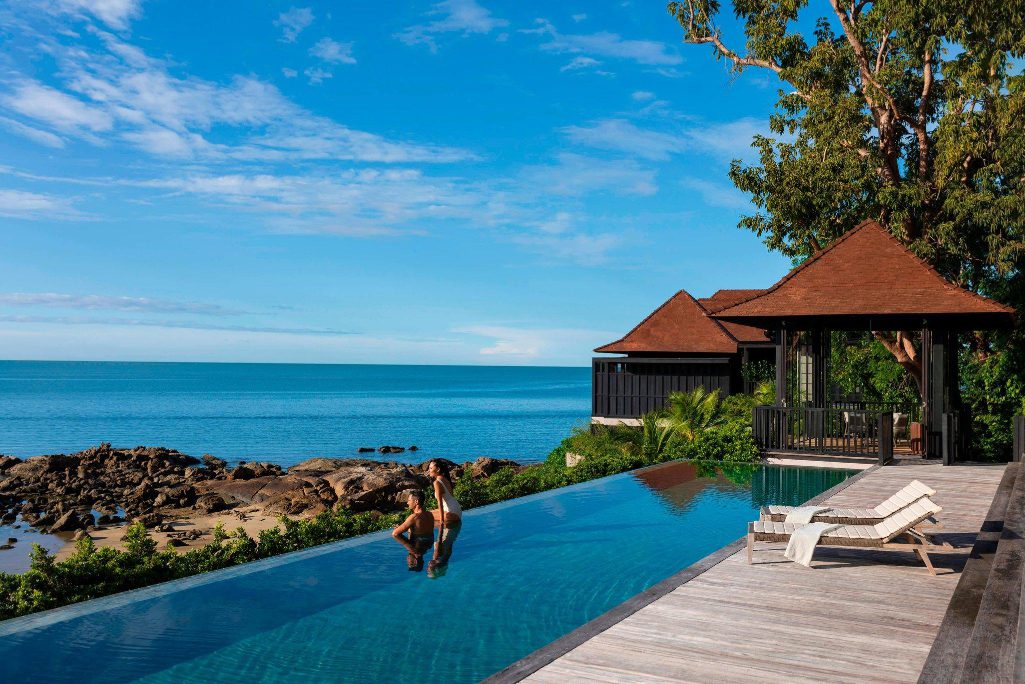 A pool at the Ritz Carlton Langkawi on Langkawi in Malaysia. It's set within a 10-million-year-old rainforest on the edge of the Andaman Sea.