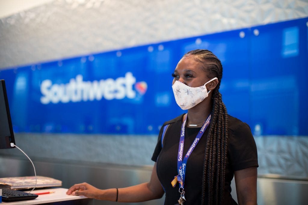 Southwest Airlines operations at Dallas Love Field. The airline and American Airlines will ignore Texas governor's anti-vaccination mandate. 