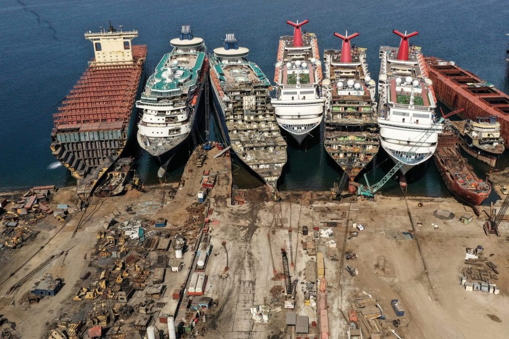 Passenger cruise ship scrapping is a booming business in the Turkish port of Aliaga.