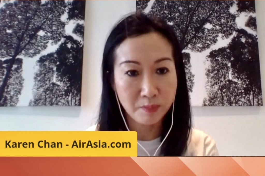 Airasia.com's Karen Chan speaking at Skift Forum Asia in October 2020. 