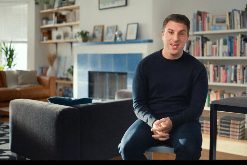 Airbnb co-founder and CEO Brian Chesky as shown is the company's roadshow presentation December 1, 2020.