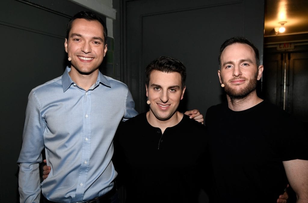 (L-R) Airbnb Founders CSO Nathan Blecharczyk, CEO Brian Chesky and Chief Product Officer Joe Gebbia