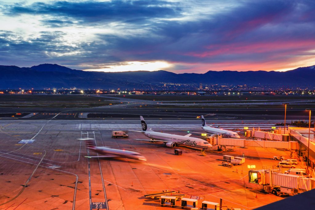 Planes on the tarmac at Salt Lake City International Airport. 