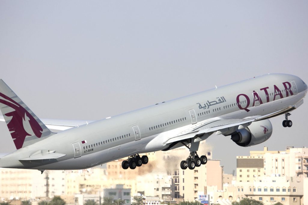 A Qatar Airways Boeing 777-300ER, shown in 2011. 