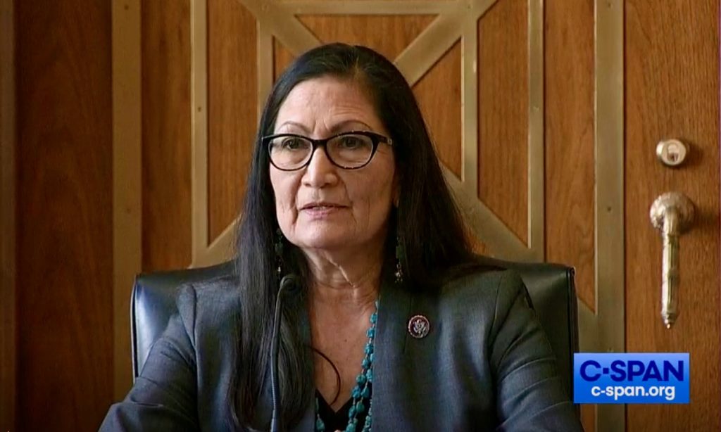 Interior Secretary nominee Deb Haaland on Tuesday appearing before Senate Energy and Natural Resources Committee.