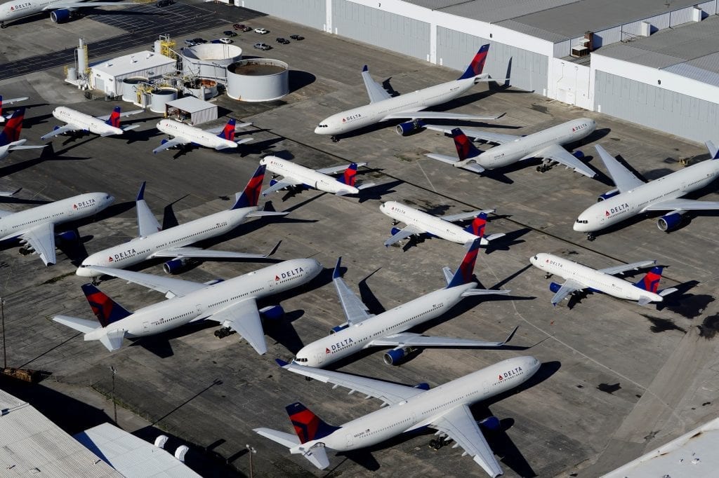 Delta Air Lines passenger planes are seen parked at Birmingham-Shuttlesworth International Airport in Birmingham, Alabama, U.S. 