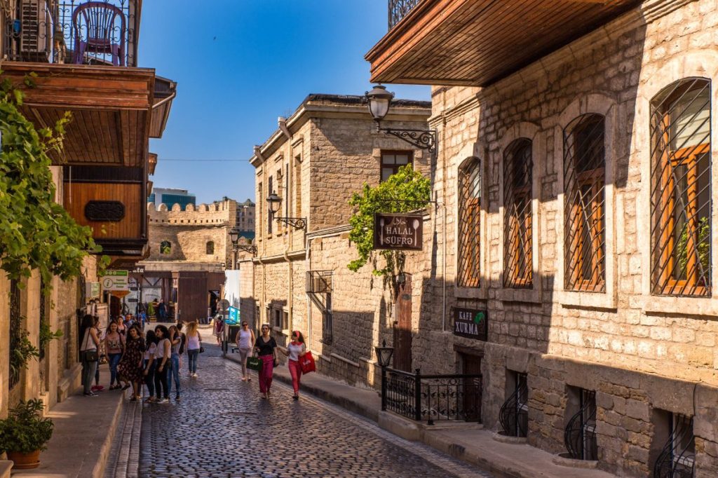 Pedestrians walking in Azerbaijan