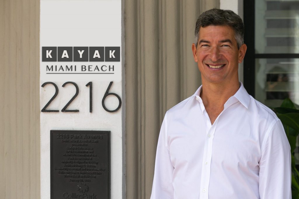 Kayak CEO is pictured at the company's new hotel, the Kayak Miami Beach. 