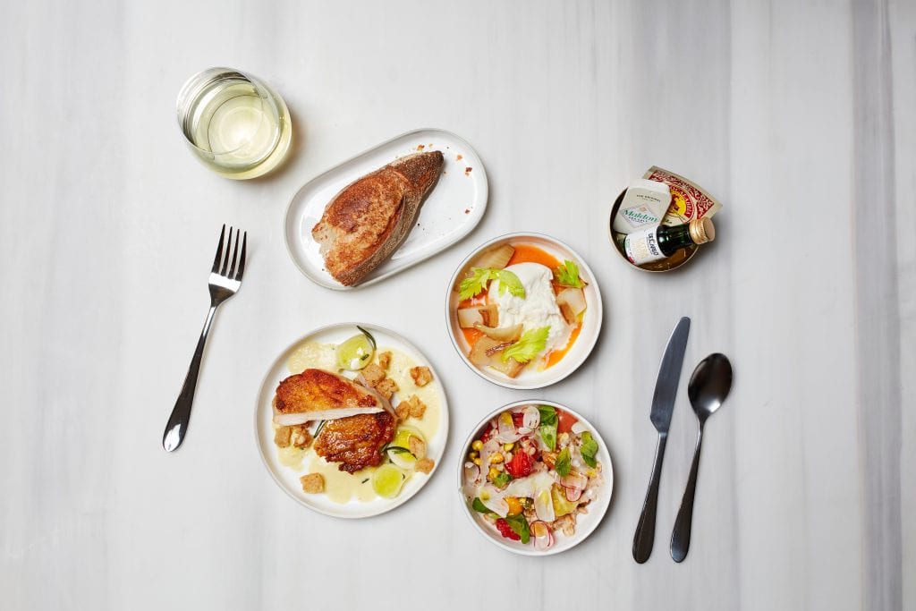 One of a variety of JetBlue Mint® meal and beverage offerings, JetBlue has available for its premium passengers with an earthenware mix and match plates  resembling what one may have at home.  