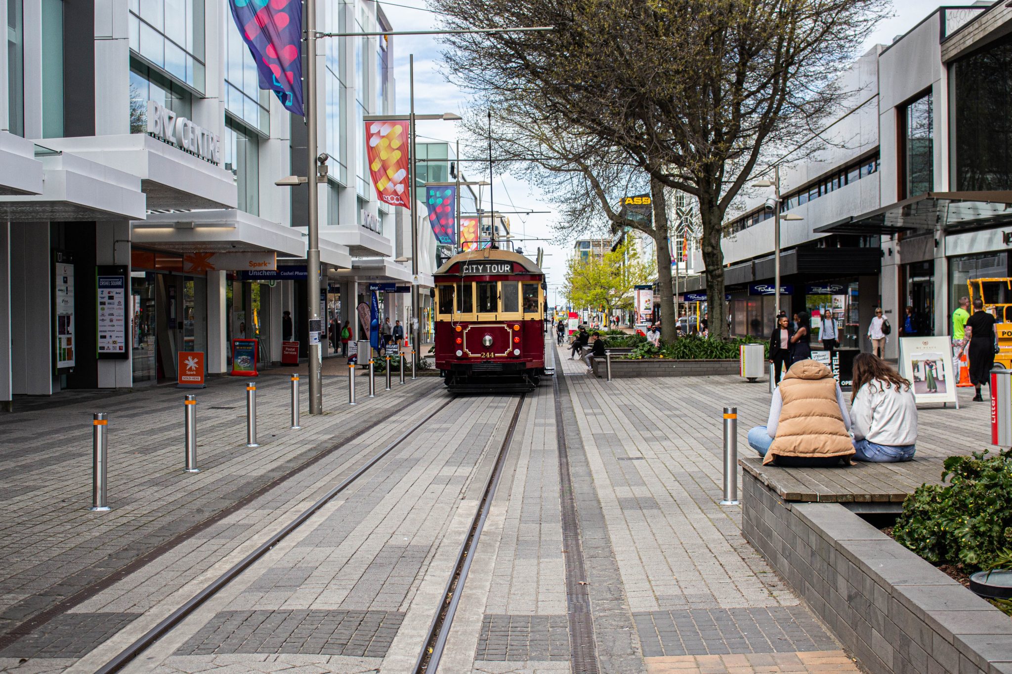 A tram in central Christchurch, New Zealand. A travel bubble will open between New Zealand and Australia on April 19. 