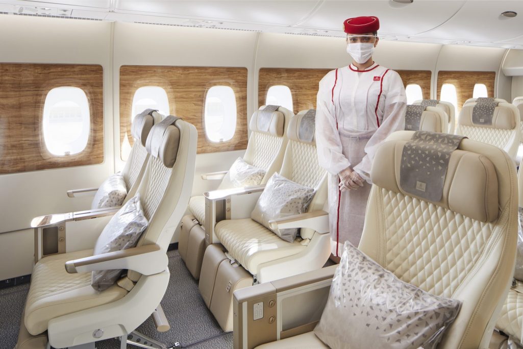 Emirates' new A380, with premium economy seats. The airline is launching a new distribution strategy and portal.