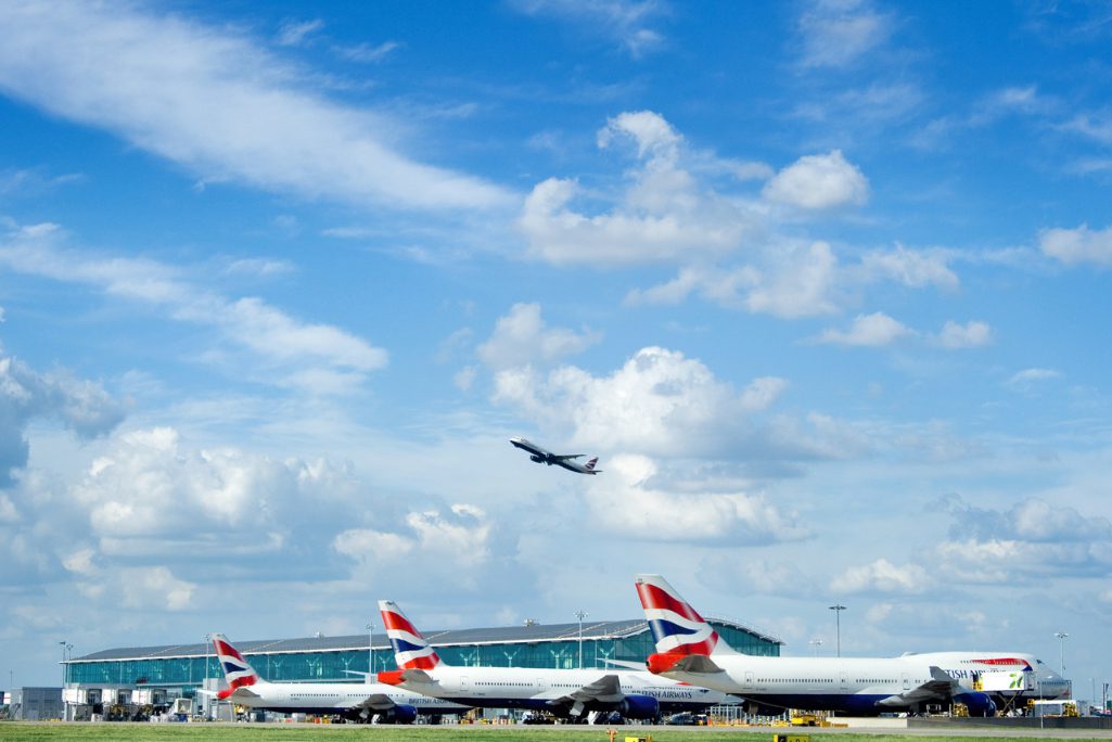 A view of Heathrow Airport, Terminal 5C, from the airfield on May 2011.