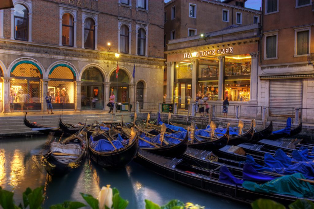 The exterior of the Hard Rock Cafe in Venice, Italy. Italian Prime Minister Mario Draghi said on May 4, 2021, that his country would launch travel passes for vaccinated travelers by mid-May.