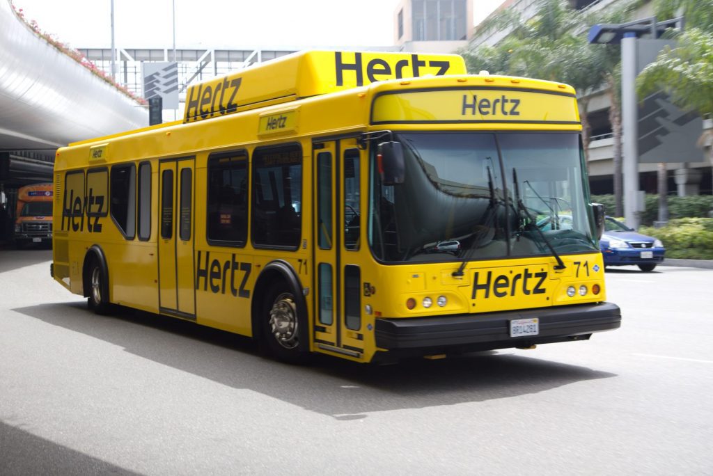 A Hertz rental car shuttle as seen in Los Angeles on July 10, 2010. Certares and Knighthead won the auction to lead Hertz out of bankruptcy.