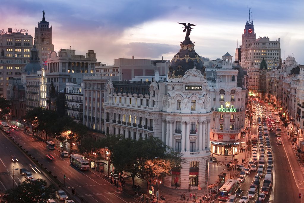 Madrid's Gran Via, photographed in 2010. Madrid-based Amadeus reported first-quarter 2021 earnings on May 7.