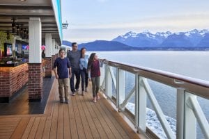 Norwegian cruise line ship Alaska - Norwegian Bliss - The Waterfront Family walking on The Waterfront