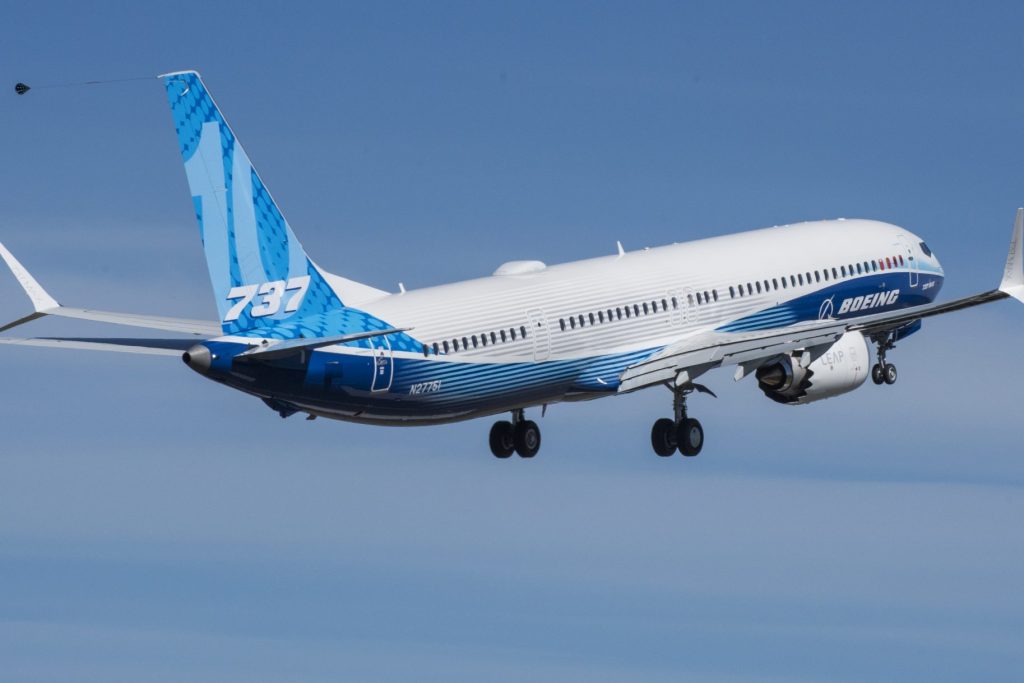 Pictured is the Boeing 737 Max 10 on its first flight from Renton, Washington June 18, 2021. 