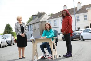 Minister Heather Humphreys (left) promotes Connected Hubs in Swinford, County Mayo, Ireland. Picture: Julien Behal Photography
