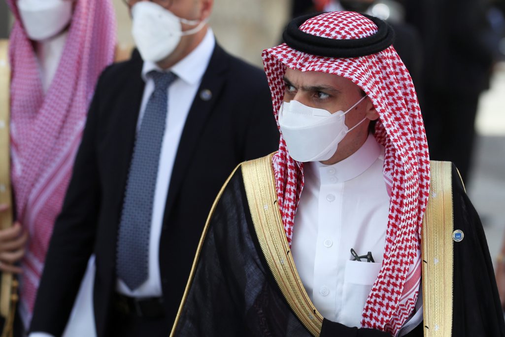 Saudi Arabia's Foreign Minister Faisal bin Farhan Al-Saud arrives to attend the G20 meeting of foreign and development ministers in Matera, Italy, June 29, 2021.