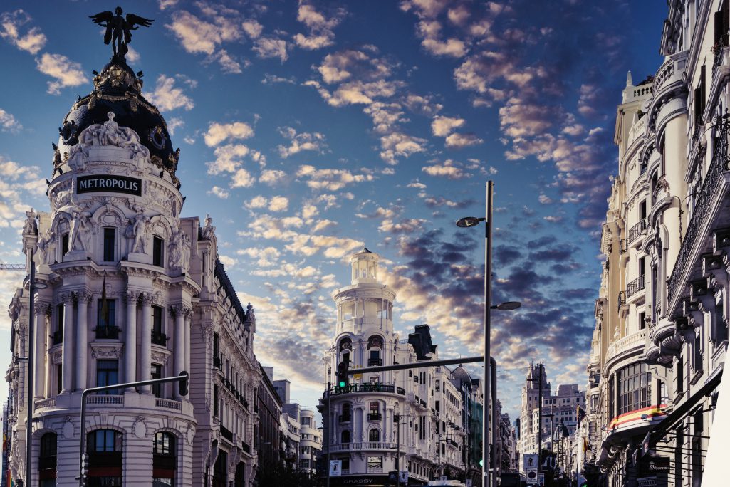 The Gran Via, a major thoroughfare in Madrid, Spain. Amadeus is headquartered in Madrid.