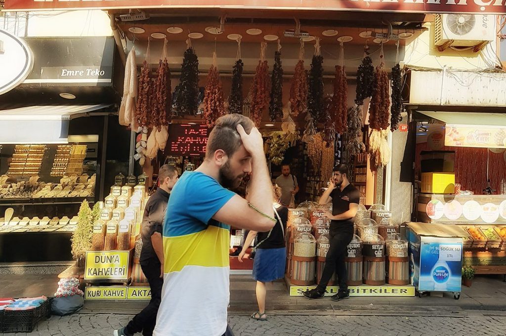 Istanbul person in fish market