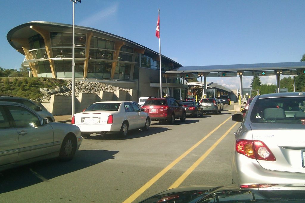 Traffic jams similar to this one from earlier were typical on Aug. 9,. 2021, as Canada reopened its border to U.S. travelers.