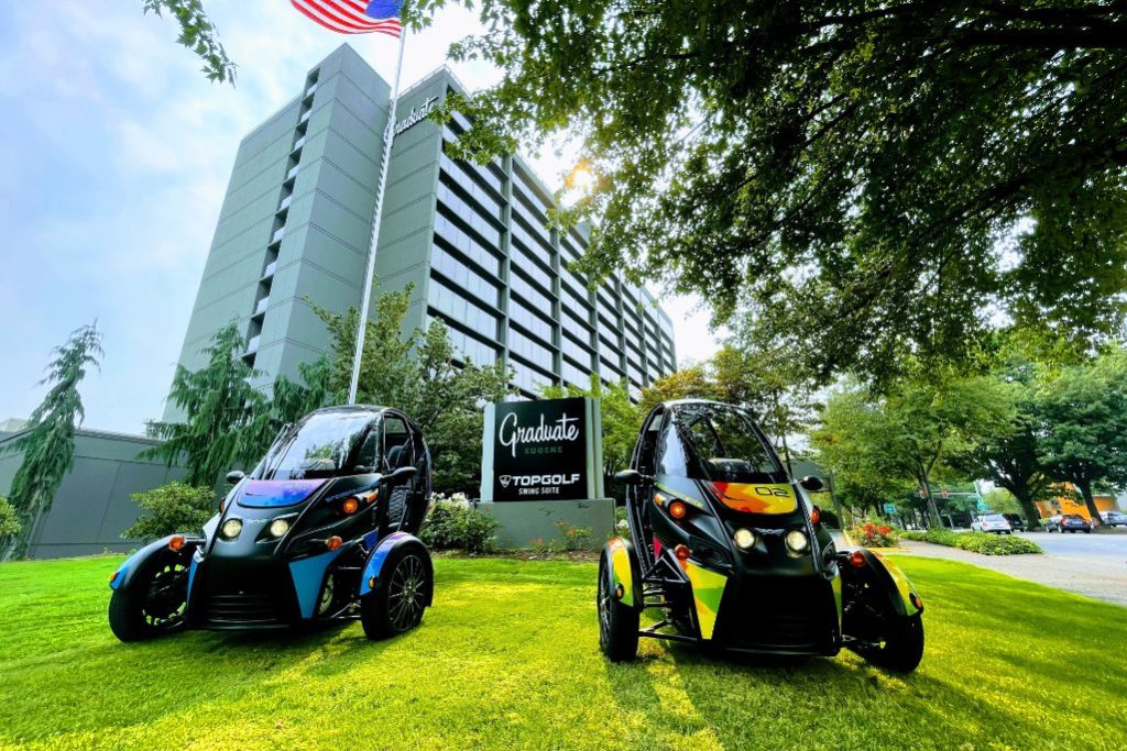 Arcimoto FUV fun utility vehicle electric Graduate Hotels Eugene source Arcimoto