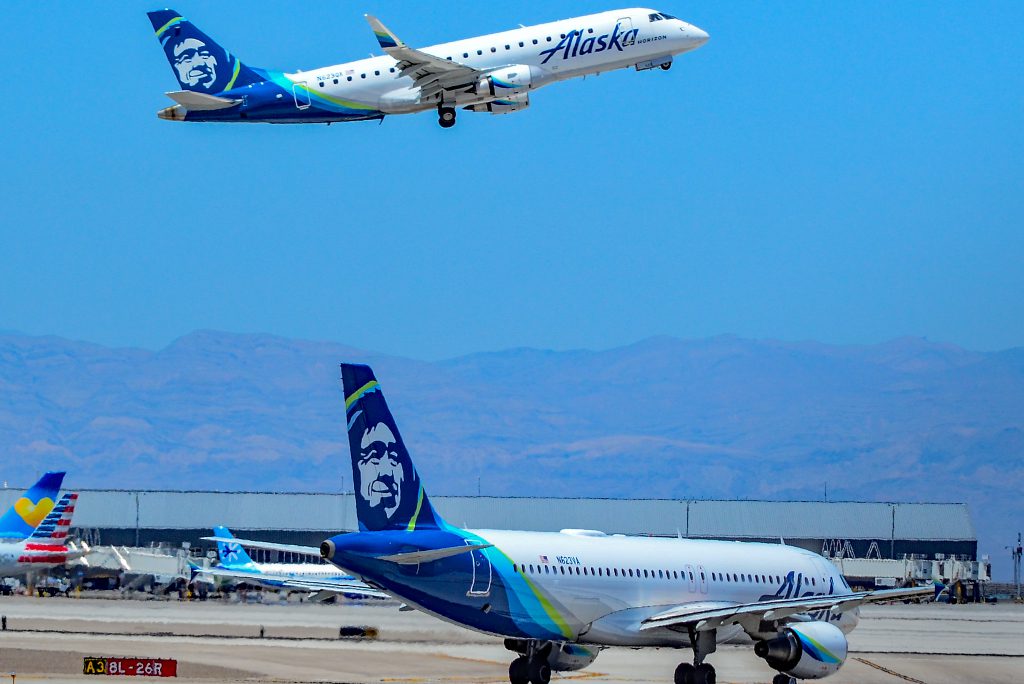 alaska airlines airbus and former horizon air embraer Las Vegas - McCarran International (LAS / KLAS) USA Nevada 2019 Photo TDelCoro source flickr creative commons