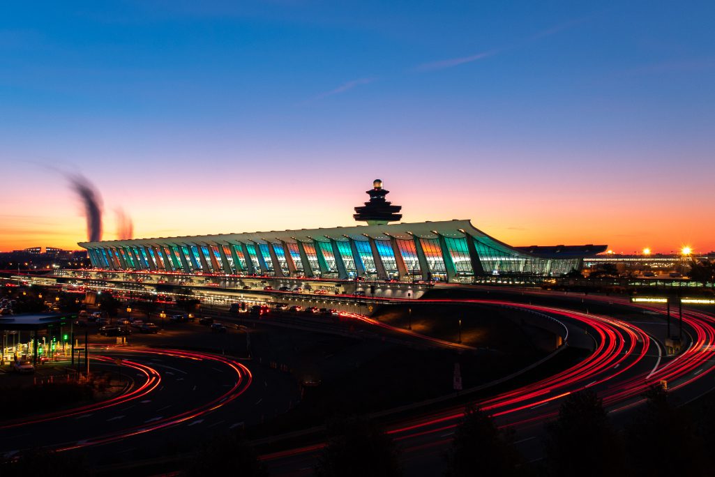 As shown in December 2019, Washington Dulles International Airport in Dulles, Virginia, is 26 miles west of downtown Washington, D.C. 