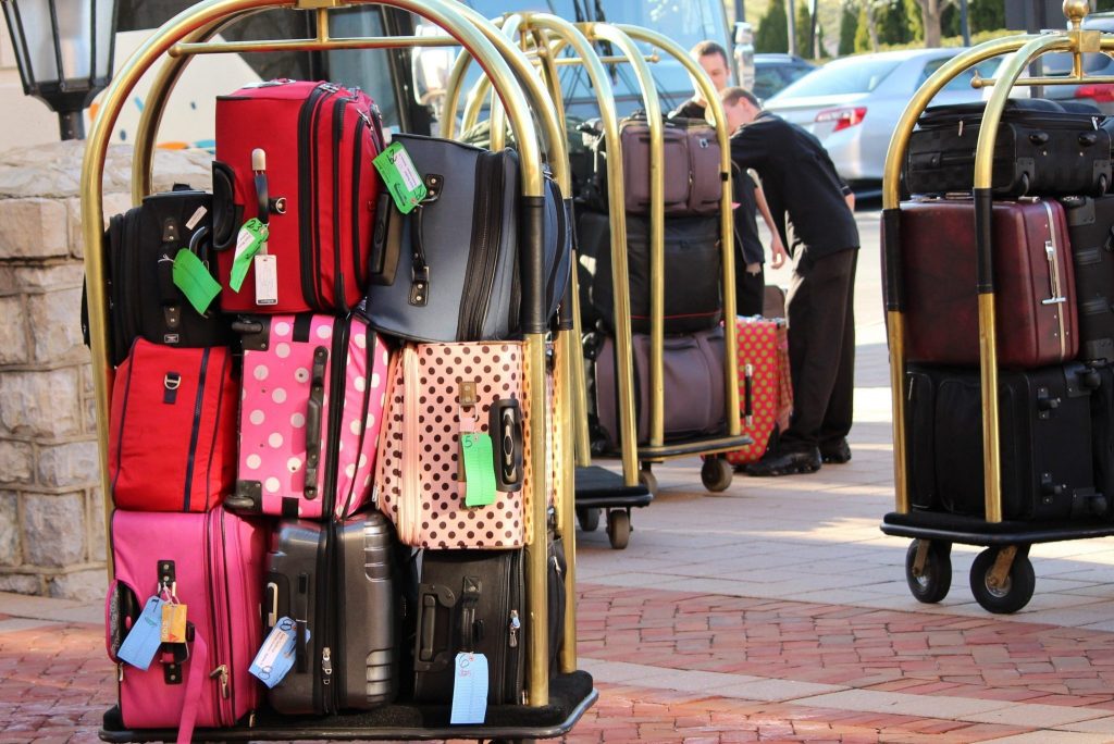 The U.S. hotel industry last month posted its third-highest rate of job growth since the start of the pandemic. Shown are luggage carts.