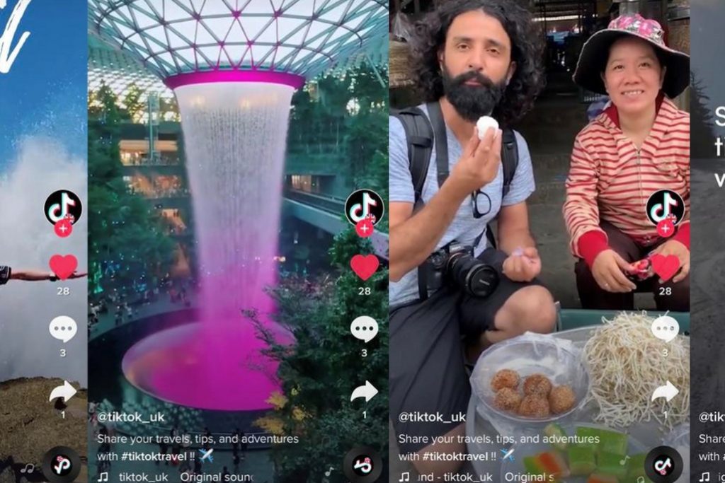 Screenshots from TikTok, the short-video social media app, which has growing usefulness for travel marketing as U.S. travel brands.