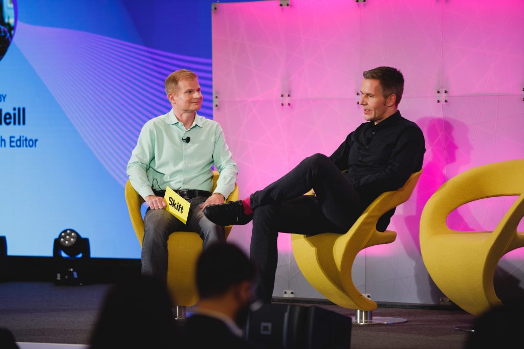 Axel Hefer (right), the CEO of Trivago, spoke to Skift's Sean O'Neill at Skift Global Forum in September. Trivago is focusing on travel inspiration and business to business initiatives.