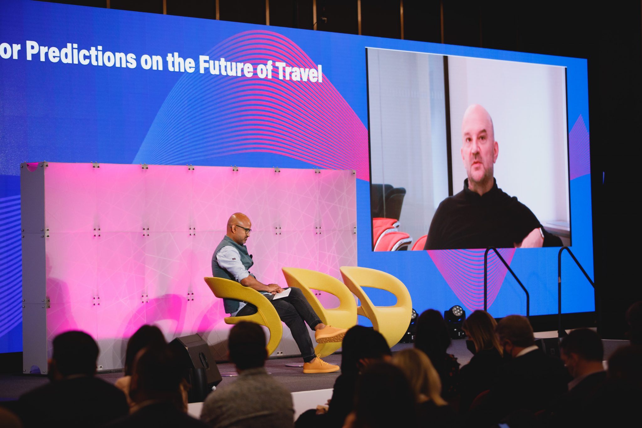 Certares Founder Greg O'Hara (right) in discussion with Skift Founder Rafat Ali at Skift Global Forum on Wednesday, Sept. 22, 2021